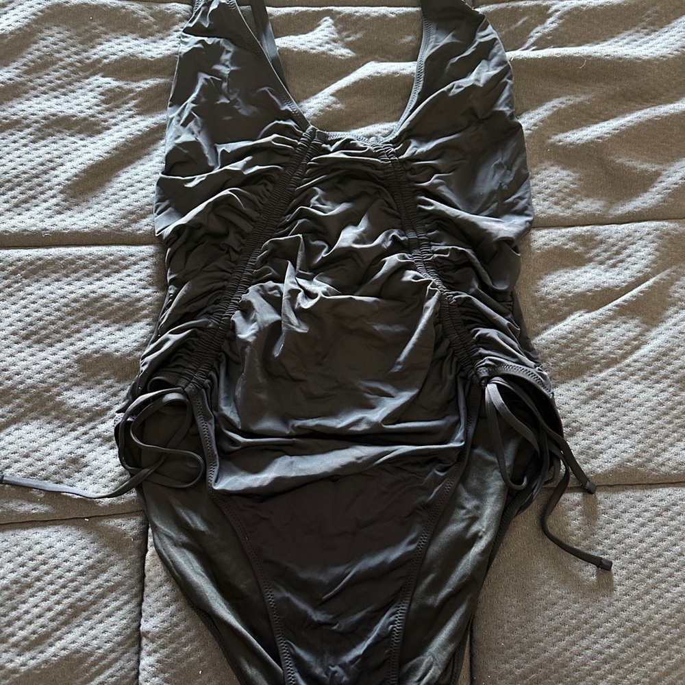 Fashion Nova Black Ruched Swimsuit